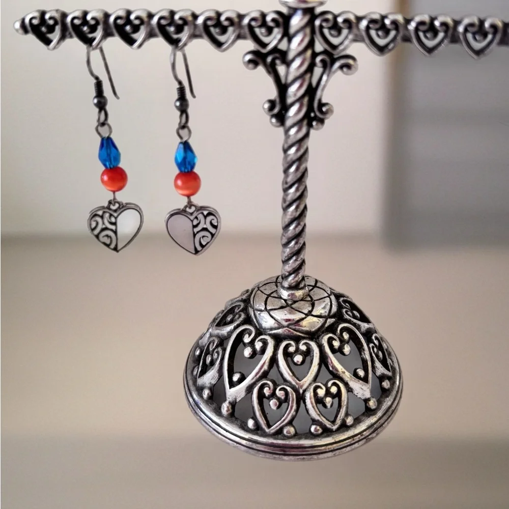 Brighton Silver Heart Earrings with Blue Crystal and Orange Bead